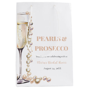 Elegantes Gold Perlen und Prosecco Brautparty Mittlere Geschenktüte