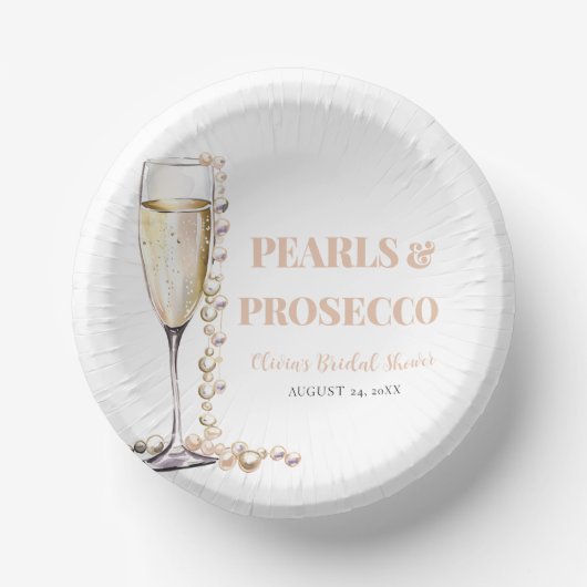 Elegantes Gold Perlen und Prosecco Brautparty Pappteller (Vorderseite)