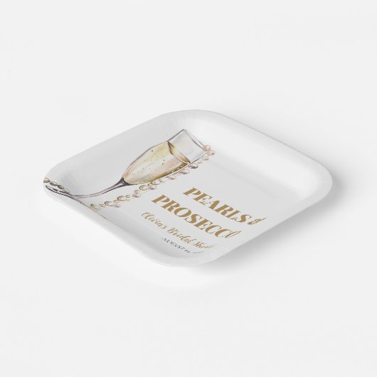 Elegantes Gold Perlen und Prosecco Brautparty Pappteller (Gewinkelt)