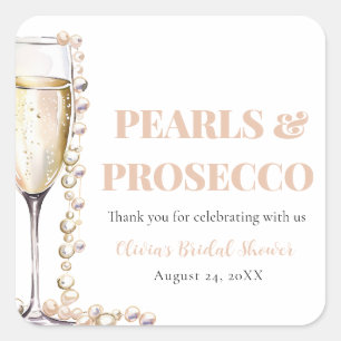 Elegantes Gold Perlen und Prosecco Brautparty Quadratischer Aufkleber
