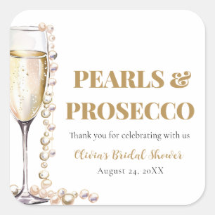 Elegantes Gold Perlen und Prosecco Brautparty Quadratischer Aufkleber