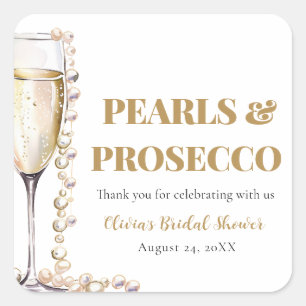 Elegantes Gold Perlen und Prosecco Brautparty Quadratischer Aufkleber