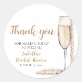 Elegantes Gold Perlen und Prosecco Brautparty Runder Aufkleber (Vorderseite)