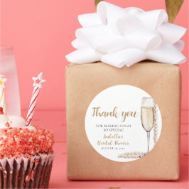 Elegantes Gold Perlen und Prosecco Brautparty Runder Aufkleber