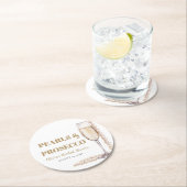 Elegantes Gold Perlen und Prosecco Brautparty Runder Pappuntersetzer (Vor Ort)