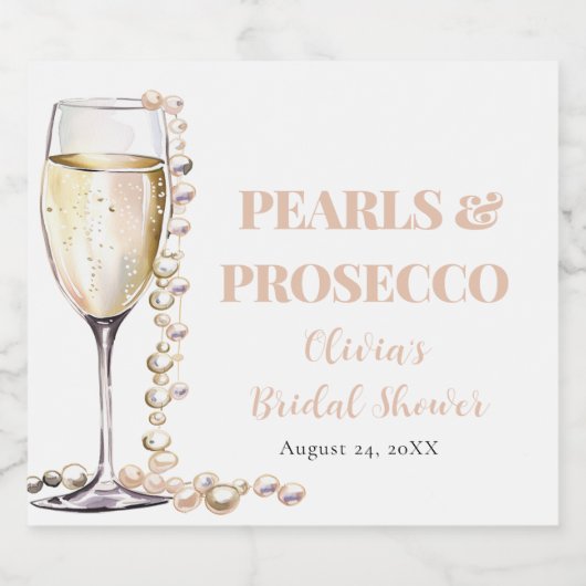 Elegantes Gold Perlen und Prosecco Brautparty Schaumweinetikett (Einzelnes Label)