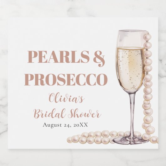 Elegantes Gold Perlen und Prosecco Brautparty Schaumweinetikett (Einzelnes Label)