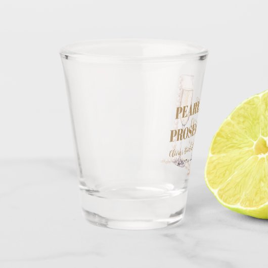 Elegantes Gold Perlen und Prosecco Brautparty Schnapsglas (Links)