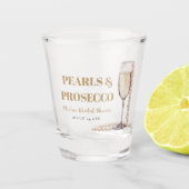 Elegantes Gold Perlen und Prosecco Brautparty Schnapsglas (Vorderseite)