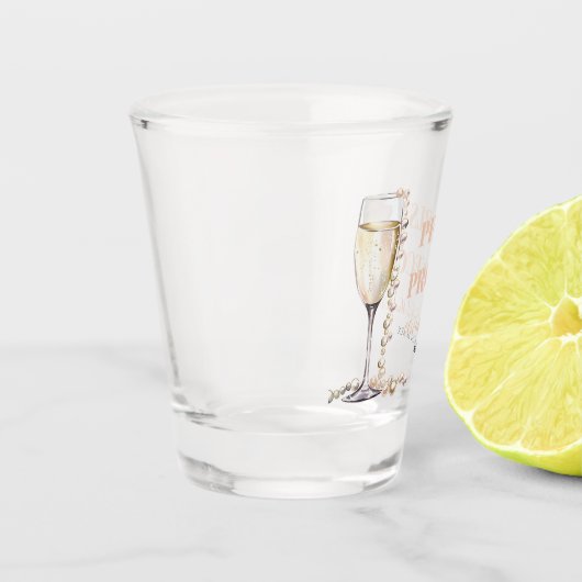 Elegantes Gold Perlen und Prosecco Brautparty Schnapsglas (Links)