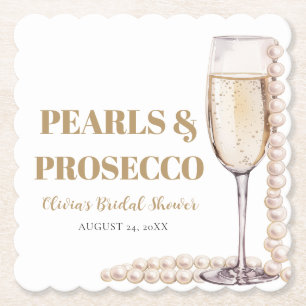 Elegantes Gold Perlen und Prosecco Brautparty Untersetzer