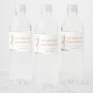 Elegantes Gold Perlen und Prosecco Brautparty Wasserflaschenetikett