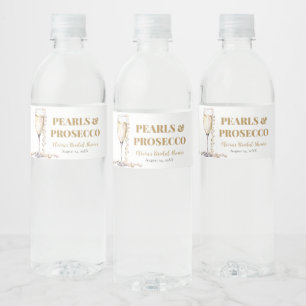 Elegantes Gold Perlen und Prosecco Brautparty Wasserflaschenetikett