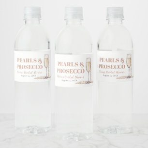 Elegantes Gold Perlen und Prosecco Brautparty Wasserflaschenetikett