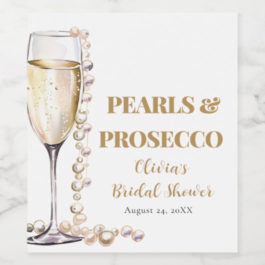 Elegantes Gold Perlen und Prosecco Brautparty Weinetikett (Einzelnes Label)