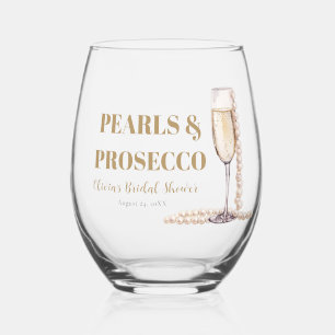 Elegantes Gold Perlen und Prosecco Brautparty Weinglas Ohne Stiel