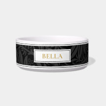 Elegantes Gold Pet Name Schwarzes Blumenmuster