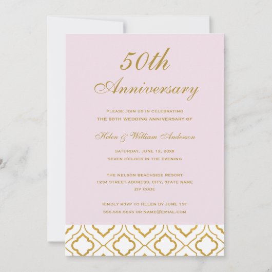 Elegantes Gold & Pink 50. Hochzeitstag Einladung (Vorderseite)