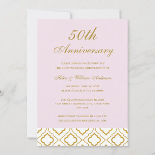 Elegantes Gold & Pink 50. Hochzeitstag Einladung