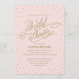 Elegantes Gold & Pink Confetti Star Brautparty Einladung