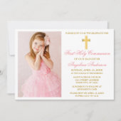 Elegantes Gold Pink Erste Kommunion Foto Einladung (Vorderseite)