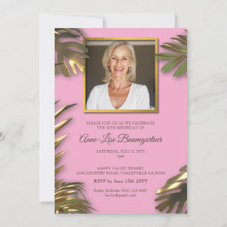Elegantes Gold Pink Foto 50 Fantastischer Geburtst Einladung
