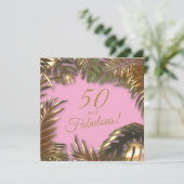 Elegantes Gold Pink Foto 50 Fantastischer Geburtst Einladung (Stehend Vorderseite)