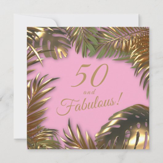 Elegantes Gold Pink Foto 50 Fantastischer Geburtst Einladung (Vorderseite)