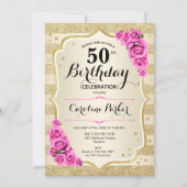 Elegantes Gold Pink Foto 50. Geburtstag Einladung (Vorderseite)