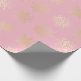 Elegantes Gold & Pink Snowflake Weihnachtsmuster Geschenkpapier