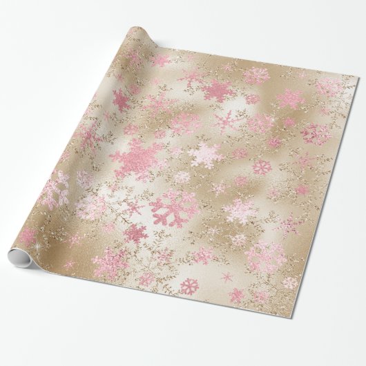 Elegantes Gold & Pink Weihnachten Snowflake Muster Geschenkpapier (Ungerollt)
