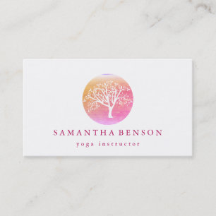 Elegantes Gold PinkAquarell Tree Yoga & Meditation Visitenkarte