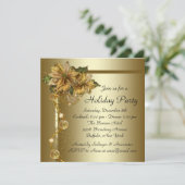 Elegantes Gold Poinsettia Schwarzes Gold Weihnacht Einladung (Stehend Vorderseite)