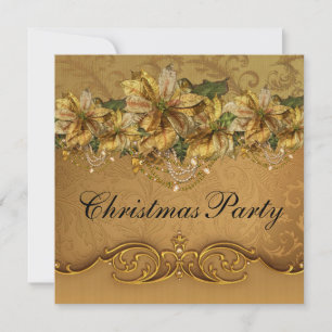 Elegantes Gold Poinsettia Weihnachtsfest Party Einladung