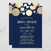 Elegantes Gold Polka Dot Navy Blue Brautparty Einladung (Vorne/Hinten)
