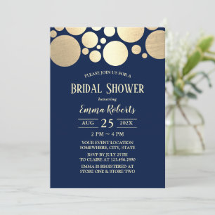 Elegantes Gold Polka Dot Navy Blue Brautparty Einladung
