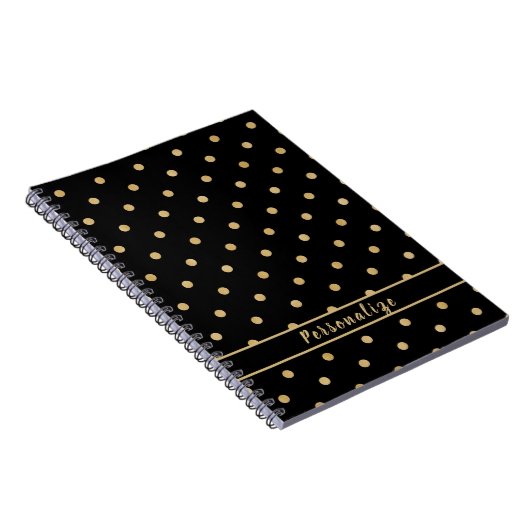 Elegantes Gold Polka Dot Schwarzes Muster Design Notizblock (Rechte Seite)
