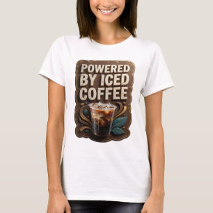 Elegantes Gold POWERED BY ICED COFFEE Zitat-Design T-Shirt