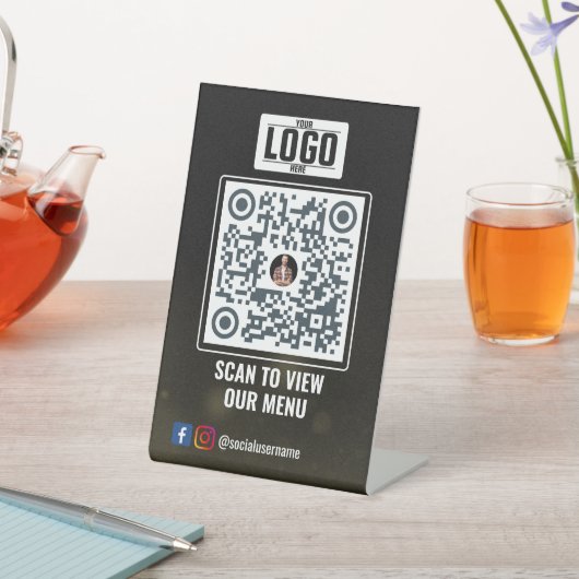 Elegantes Gold QR Code Menü Signierung: Kein Konta Sockelschild (In SItu)