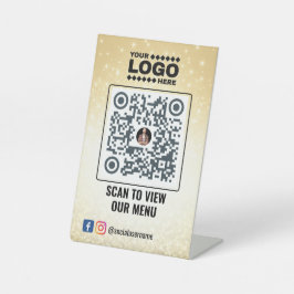 Elegantes Gold QR Code Menü Signierung: Kein Konta Sockelschild