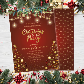 Elegantes Gold Red Christmas House Corporate Party Einladung