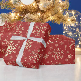 Elegantes Gold & Red Christmas Snowflake Muster Geschenkpapier
