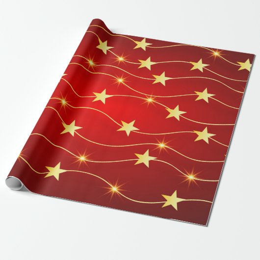 Elegantes Gold & Red Christmas Star Muster Geschenkpapier (Ungerollt)