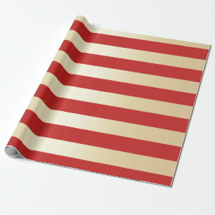 Elegantes Gold & Red Christmas Stripe Muster Geschenkpapier