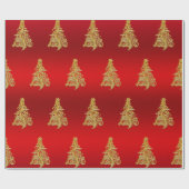 Elegantes Gold & Red Christmas Tree Muster Geschenkpapier (Flach)