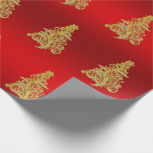 Elegantes Gold & Red Christmas Tree Muster Geschenkpapier (Ecke)