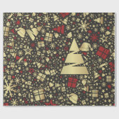 Elegantes Gold & Red Christmas Tree Muster Geschenkpapier (Flach)