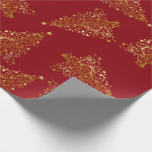 Elegantes Gold & Red Christmas Tree Muster Geschenkpapier (Ecke)
