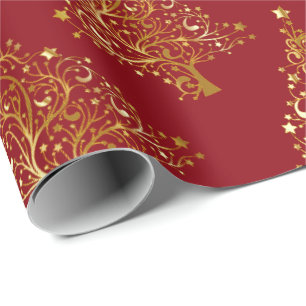 Elegantes Gold & Red Christmas Tree Muster Geschenkpapier