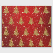 Elegantes Gold & Red Christmas Tree Muster Geschenkpapier (Flach)